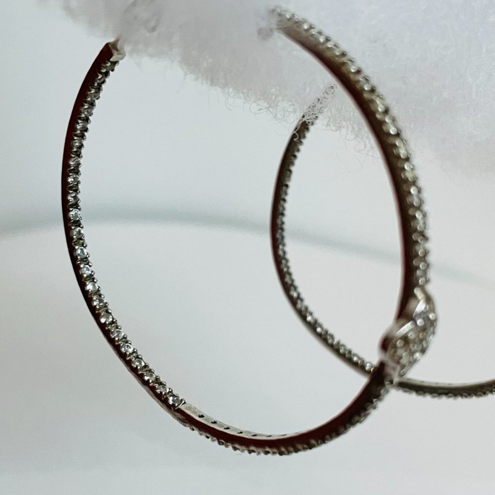 925 Sterling Silver CZ Hoop Earrings - Picture 10 of 14